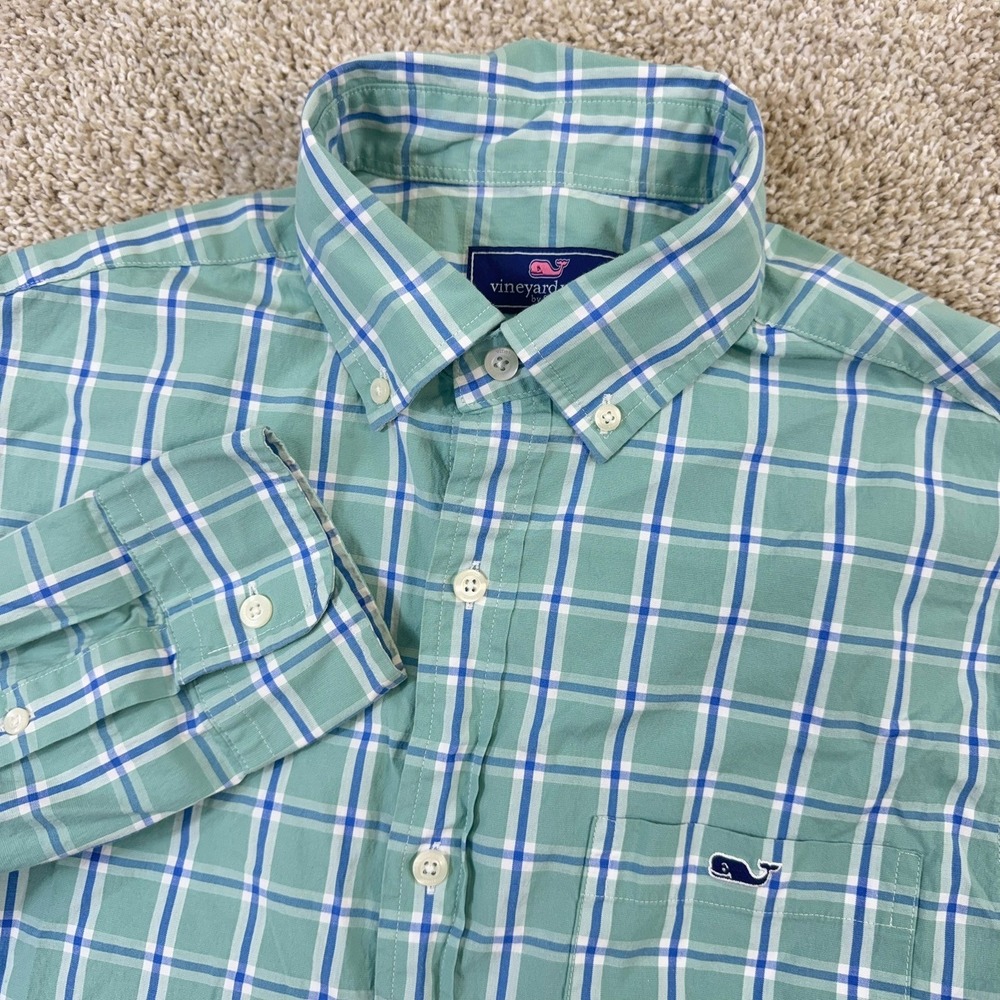 Vineyard Vines Mens Classic Fit Tucker Shirt Green Blue Plaid Size Small Small